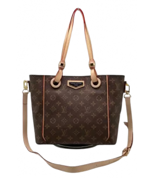 Сумка Louis Vuitton Neverfull коричневая с бежевой ручкой 