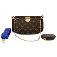 Сумка Louis Vuitton Multi Pochette с синим ремешком коричневая