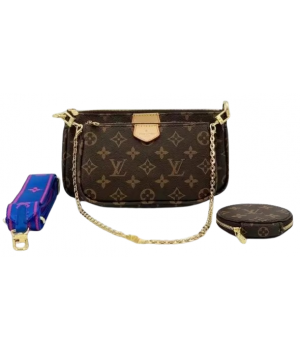 Сумка Louis Vuitton Multi Pochette с синим ремешком коричневая