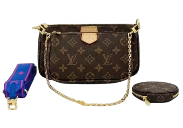 Сумка Louis Vuitton Multi Pochette с синим ремешком коричневая