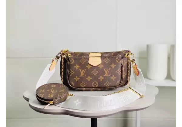 Сумка Louis Vuitton Multi Pochette с белым ремешком коричневая